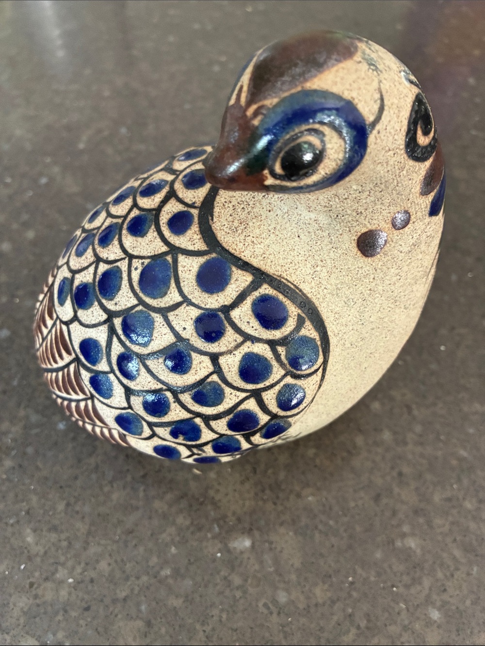 Vintage Tonala Handcrafted Ceramic Blue & Cream Decorative Bird Figurine